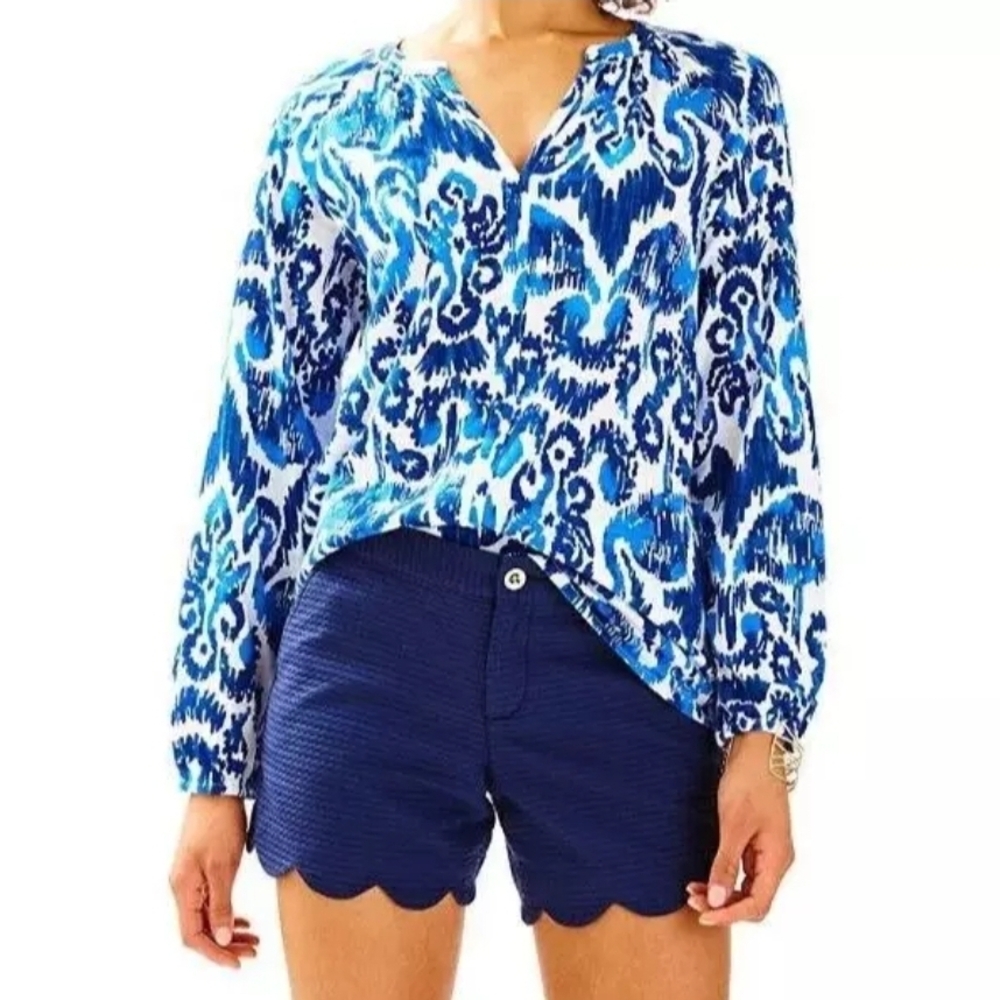 Lilly Pulitzer Buttercup Shorts Size 0 True Navy Blue Cotton Scallop Hem